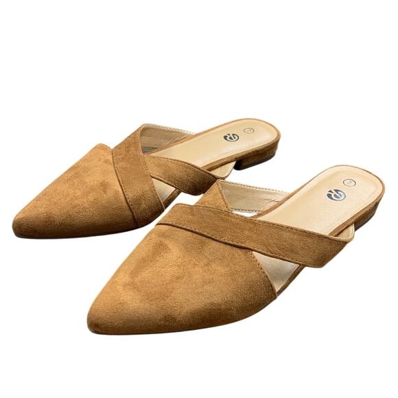 Rekayla Womens Size 7 Chestnut Brown Faux Suede Closed Pointy Toe Mules Shoes - Picture 2 of 7